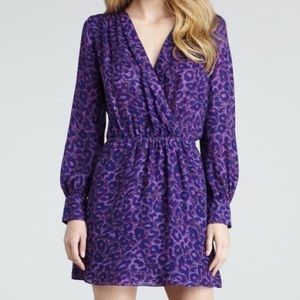 PARKER Purple Leopard Print Faux Wrap Dress Sz XS
